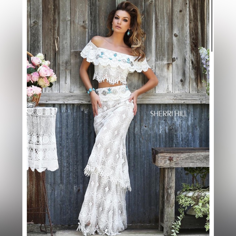 ISO Sherri Hill Western Boho White Two Piece Dress